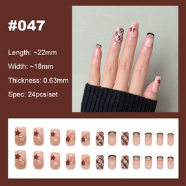 【NEW ARRIVALS!】 Press on Nails French Tip Bling Coffin Short Almond Fake Nails with Designs Glue on Nails Long Glossy Gradient Medium False Nails Reusable Full Cover Thick Nail Acrylic Stick on Nails for Women Girls 24 Pcs:_047