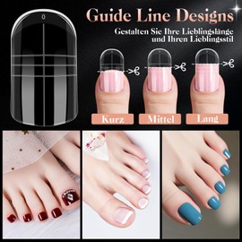 MELLIEX 150 Stück Polygel Tips Nagelformen für Zehen, Dual Tips Nägel für Pediküre und Nagelverlängerung Lange Quadratische fußnägel Tips