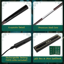 CaptainWiz Light Up Magic Wizard Wand with White Lighting Rechargeable Illuminating Witch Sorcerer Wand for Kids Cosplay Collection, Legacy