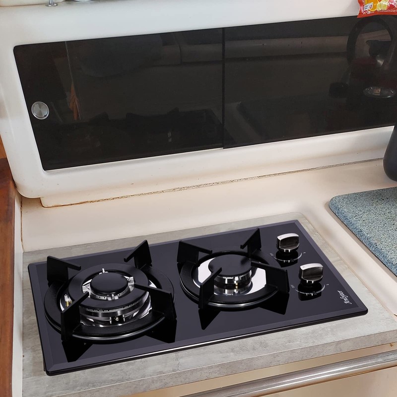 Anlyter 12 Inch Gas Cooktop, 2 Burner Built-in Stovetop Tempered
