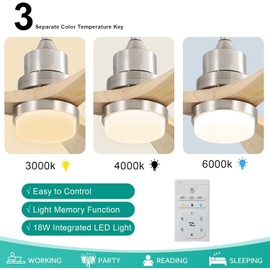 Sofucor 52 Inch Ceiling Fan with Light and Remote, Noiseless| Dimmable| 6-Speed Outdoor Ceiling Fan with Light, 3 Blade Wood Ceiling Fan with Timer, Reversible DC Motor for Living Room Bedroom