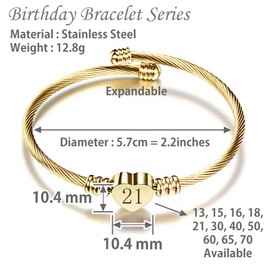 LSxAB Birthday Gift for Women Girls Gold Lucky Number 16 Birthday Bracelet Cuff Bangle Jewellery Gift