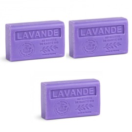 Feste Seife mit Lavendel der Provence – angereichert mit Bio-Sheabutter – parfümierte Seife – 100 % pflanzlich und natürlich – hergestellt in der Provence – Hand & Körper feuchtigkeitsspendend – 3 x