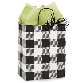 NW Buffalo Plaid Black Paper Shopping Bags - Cub Size - 8 x 4 3/4 x 10 1/4in. - 100 Pack