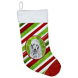 Caroline's Treasures SC9799-CS White Standard Poodle Candy Cane Christmas Christmas Stocking, Large, Multicolor