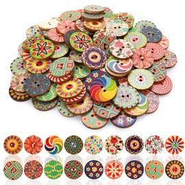 QZKJQDD Pack of 200 Colour Buttons, 15 mm Buttons for Sewing, Colour Retro Wooden Buttons, Craft Wooden Buttons, Vintage Resin Wooden Buttons, Buttons for Sewing, Mixed Wooden Flower Buttons for