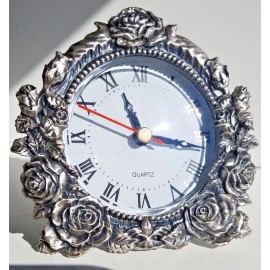 Rose Clock/ Pewter Desk Clock/ Portable Clock/ Floral Clock