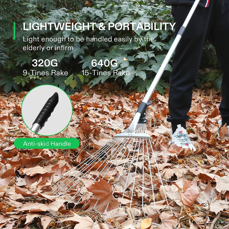 VIVOSUN 2-Piece Leaf Rake Set - Adjustable Garden/Camping Rake with
