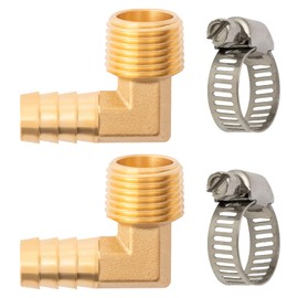 SUNGATOR 1/2'' Elbow Hose Barb Fittings, 90 Degree 1/2 Inch Barb to NPT Male Air Hose Fittings with 2 Clamps, Elbow 1/2'' Air Hose Repair Adapters for Fuel, Oil, Gas (2 Pack)