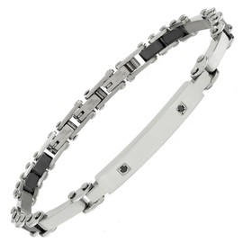 10:10 Mens Stainless Steel Bracelet Black Ceramic Cubic Zirconia Adjustable Size Free Gift Box Regolabile Stainless Steel No Gemstone, Stainless Steel, No Gemstone