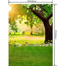 Spring Easter Backdrop for Photography Pictures Nature Spring Forest Scenery Tree Grass Sunshine Wall Decor Floral Photo Background Newborn Baby Shower Kids Photoshoot Banner 5x7FT DU12B
