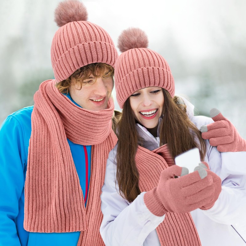 SATINIOR 5 Pieces Winter Beanie Hat Scarf Touchscreen Gloves and