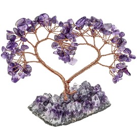 Nupuyai Lucky Tree Decoration Figures Love Tree Heart Shape Desk Decoration Feng Shui Money Tree Made of Quartz Crystal and Amethyst Druse