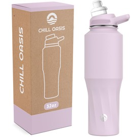 Chill Oasis Water Bottle | Compatible With Popular Flavor Cartridges | BPA Free, Leak Proof, Double-Walled Vacuum Insulated Stainless Steel, and Dishwasher Safe | Cold for 24 Hours (Lavender, 32oz)