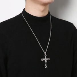 HZMAN Men's Crucifix Stainless Steel Cross Lord's Prayer Pendant Necklace with 20" 24" 28" Rope Chain