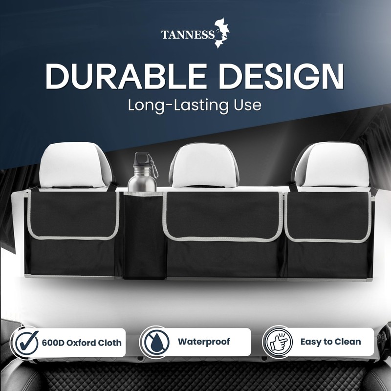 TANNESS Car Boot Seat Organiser with Adjustable Straps - Storage