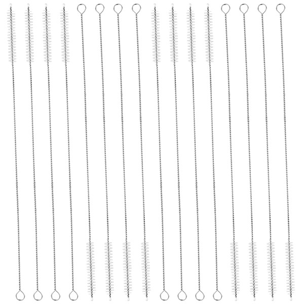 16 Pieces Drinking Straw Cleaning Brushes Set 13 Inch Long 10 mm Wide Pipe Tube Cleaner Nylon Bristles Flexible Stainless Steel Handle for Washing Glass Silicone Metal Straws
