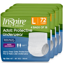 Inspire Ropa interior protectora para hombres y mujeres | Pañales para adultos para incontinencia intestinal | Ropa interior desechable para mujeres y hombres - 4 bolsas de 18 | 72 en total (L)
