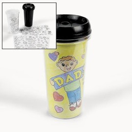 Fun Express 6 Pieces Color Your Own Dad Artist Travel Mugs, BPA Free Plastic, Crafts for Kids and Fun Home Activities