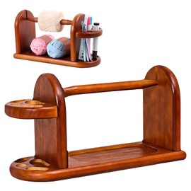 Wooden Yarn Holder for Crocheting and Knitting, Horizontal Yarn Spinner with Slots & Magnetic Rotating Mechanism, Yarn Ball Dispenser, Crochet Yarn Holder for Knitting Lovers