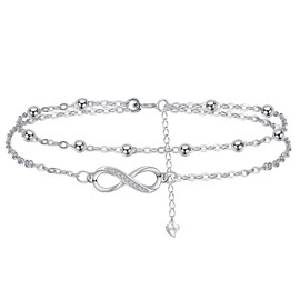 J.MUEN Anklet 925 Silver for Women, Summer Beach Jewellery Gift for Women Girls, Adjustable Anklet 22 + 4 cm, Sterling Silver