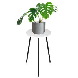 ARTORA Indoor Plant Stand, Mid Century Wood Plant Stool Adjustable White Corner Tall Plant Sand Marble Texture Small Round End Table 18 Inch Plant Holder for Flower Pots Modern Home Decor (18.11' x