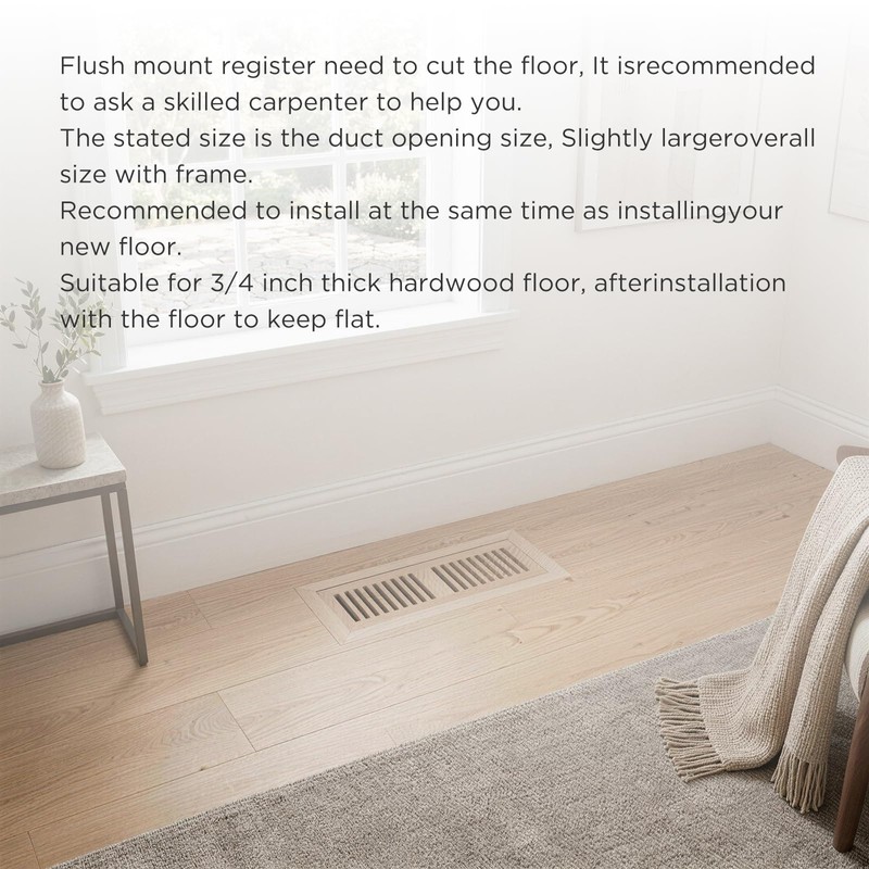 4x10 Inch Oak Floor Register - Flush Mount Vent with