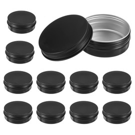 uxcell 2 Oz Tin Cans, 12Pcs Aluminum Round Tins, Travel Sized Small Metal Tins Cosmetic Sample Containers with Screw Lid for Lotion Bars Beard Balms Candles, Black
