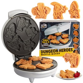 Waffle Wow! Dungeon Heroes Electric Mini Waffle Maker- Eat Wizards Fighters Clerics for Breakfast- Novelty Pancakes in Minutes, Non-Stick Fantasy Dragon Fun for Tabletop Gamers and Great Waffler Gift Idea