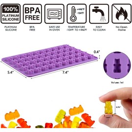 Gummy Bear Silicone Mold Mini Cute Bear Shaped Candy Mold 2PCS-50 Cavity Gummy Bear Chocolate Mold Non Stick Food Grade Ice Cube Trays Jelly Mould