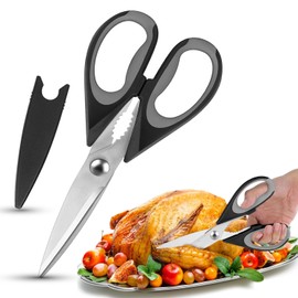 Mumoo Bear All Purpose Kitchen Shears with Protective Sheath for Everyday use, Dishwasher Safe Stainless Steel Scissors with Comfort Grip, 8.7-Inch, Black&Grey