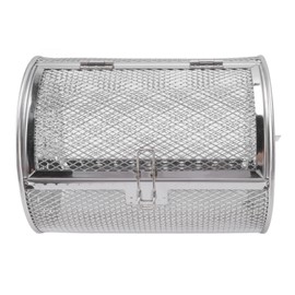 Rolling Grilling Basket Stainless Steel Grill Cage Round Stainless Steel BBQ Grill Mesh for Peanut Dried Nut Vegetables B