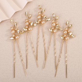 Rumtock Pack of 5 Crystal Beads Hair Piece Set Wedding Bridal Hair Pins Jewelry Banquet (Champagne)