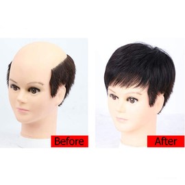 Uonlytech Black Wig Mens Headband Human Hair Toupee for Men, Human Hair Wigs Invisible Male Bald Patch Seamless Replacement Toupee Clip Hairpiece Wig for Daily Wear, 13x14cm Womens Headbands Afro Wig