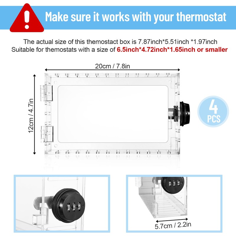 Tellegloww 4 Pcs Thermostat Lock Box with Combination Lock Large