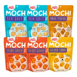 Sun Tropics Mochi Snack Bites, Variety Pack- 3.5 oz (6 Pack) - Crunchy Mochi Snacks - Gluten Free & Dairy Free, No MSG - Asian Rice Snacks