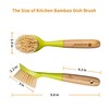 2 Pack Kitchen Dish Brush Bamboo Handle Dish Scrubber Built-in