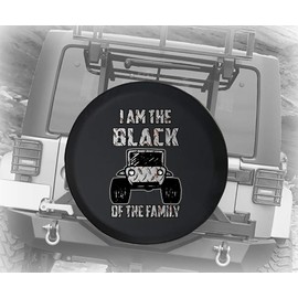 Illustrated 4x4 Off Road Car I Am The Black Sheep of The Family in Diamond Plate Steel Spare Tire Cover Camper RV Accessories 35 Inch