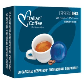 DELICITALY Pure Italian Food Italian Coffee pods compatible with Nespresso PRO Professional machines, Zenius, Gemini And Momento, NOT compatible with Vertuo (DEKA Decaffeinated 50 pods)
