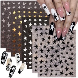 8 Sheets Star Nail Stickers 3D Irregular Pentagram Nail Design Decals Colorful Stars Nail Art Stickers Shiny Starlight Black White Gold Silver Star Nails Art Supplies for Women DIY Nail Decoration