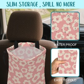 KXWQTRDD Car Garbage Bag Vintage Pink Groovy Flowers Drawstring Car Trash Bag Hanging for Back Seat with Adjustable Buckle Canvas Vehicle Trash Can Easy-to-Install
