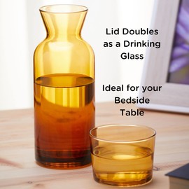Wrenbury Vintage Bedside Carafe and Glass Set - Mouthwash Water Carafe with Cup for Bathroom - Amber Decanter for Nightstand - Glass Pitcher - 23.66oz