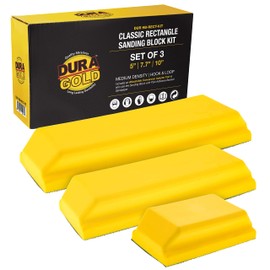 Dura-Gold Pro Series - Juego de bloques de lijado de mano rectangular clásico con 3 bloques, 5 pulgadas, 7-3/4 pulgadas y 10 pulgadas, respaldo de gancho y bucle y almohadilla adaptador de conversión