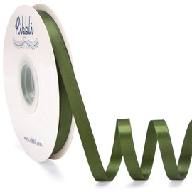 Ribbli Moss Green Satin Ribbon Double Faced Satin 3/8 Inch x Continuous 50 Yards-Moss Ribbon for Gift Wrapping Crafts Wedding Decoration Bows Bouquet Floral Arrangement