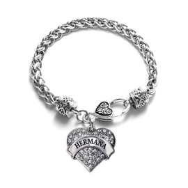 Inspired Silver - Hermana - Sister in Spanish Silver Braided Bracelets for Women - Pave Heart Charm Bracelet Jewelry Gift with Cubic Zirconia - Women's Charm Bracelet with Lobster Claw Clasp
