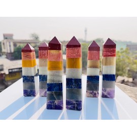 Large Seven Chakra Tower, 7 Chakra Crystal Point, 7 Chakra Crystal Wand, Crystal Point, Wand, Crystal Tower, Crystal Obelisk Hesaling Vrystals Gift