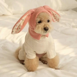 Pink Rabbit Quiet Ears for Dogs, Dog Ear Muffs Noise Protection Knitted Dog Hats Pet Ears Warm Dog Ear Cover Winter Hat Dog Head Wrap Bunny Costume for Small Dogs Cats Pets (Small)