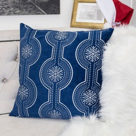 Homey COZY Embroidery Blue Velvet Throw Pillow Cover, Merry Christmas Series Snowflake Drop Luxury Soft Fuzzy Cozy Warm Slik Gift Square Couch Cushion Pillow Case 20 x 20 Inch, Cover Only
