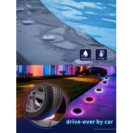 SHONELIGHTING Solar Dock Lights, Color Changing 48 LEDs Super Bright Disc Driveway Light, Outdoor Waterproof Flat Low Profile, Anti-Trip&Anti-Slip for Marine, Ground, Pool, Pier, Deck (RGB-W, 2Pack)