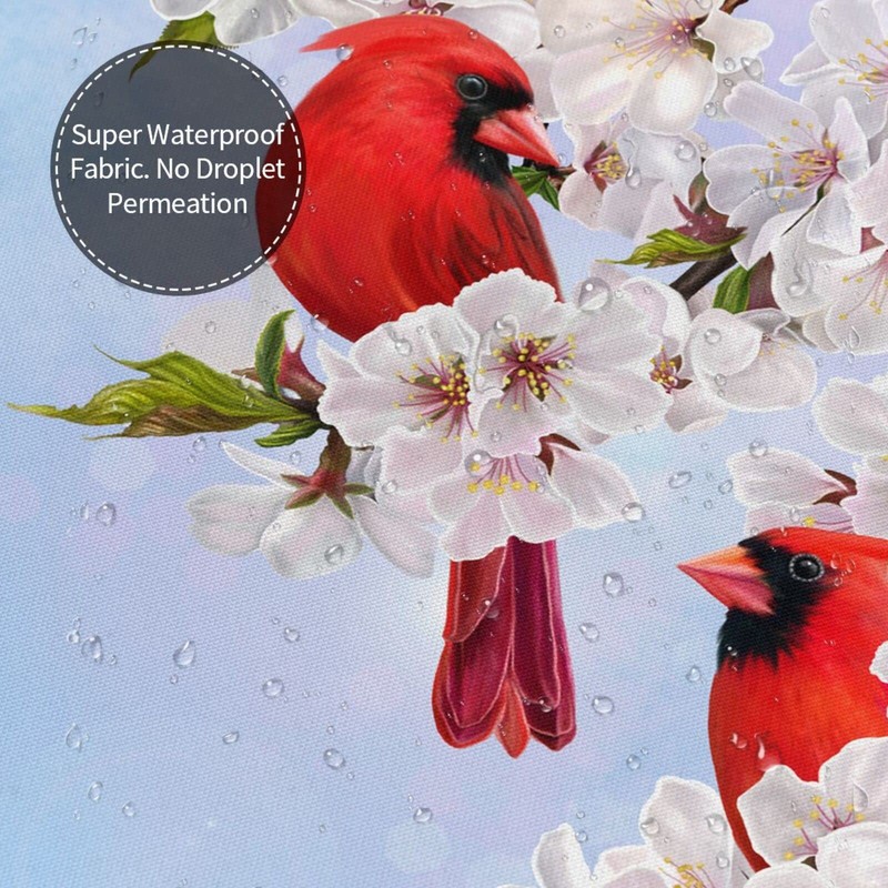 Fiokroo Red Cardinal Birds Cherry Flowers Shower Curtain 60x72in Waterproof
